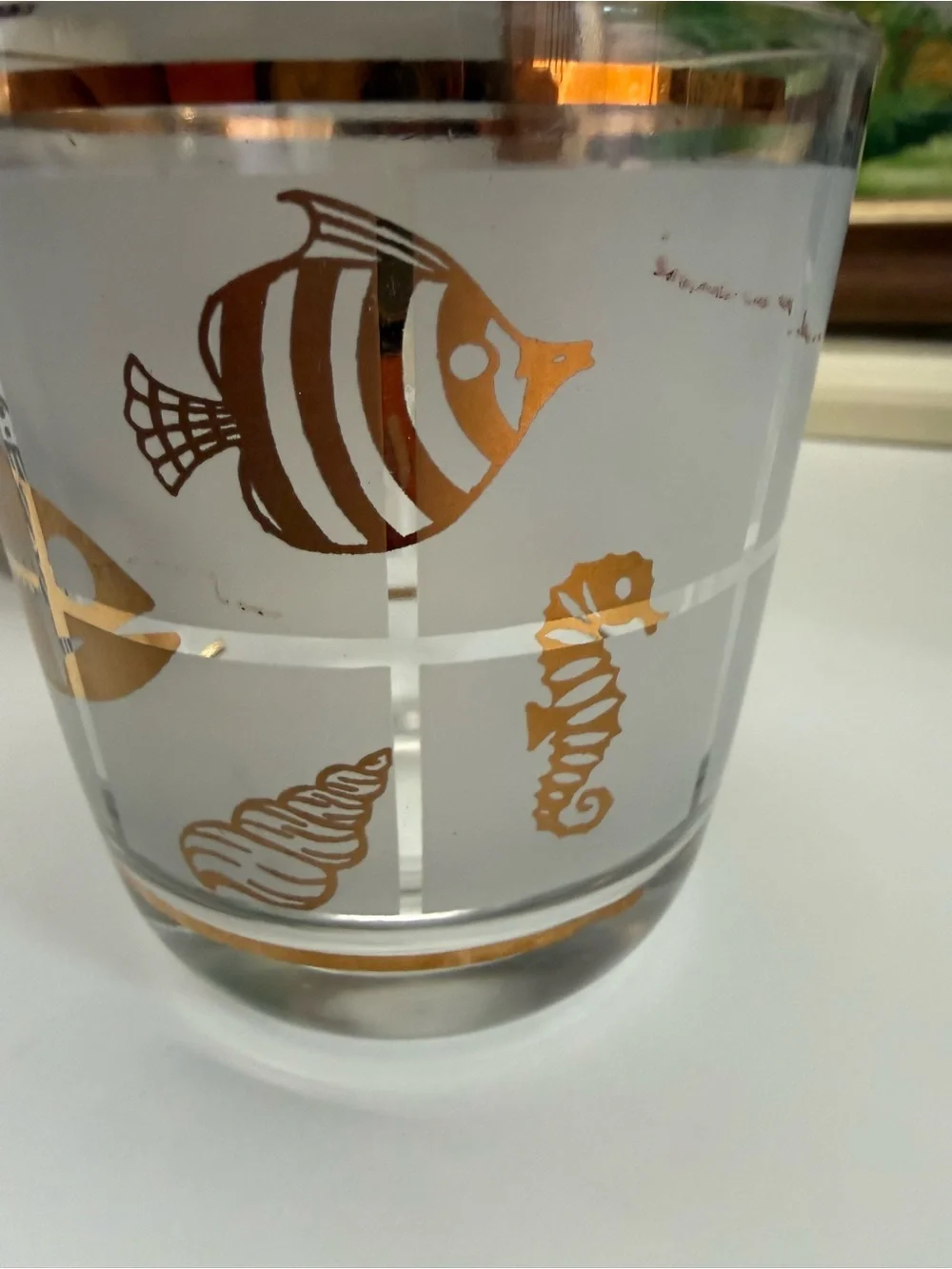 Vintage Libbey Gold Fish and Seashell Glass Tumblers
